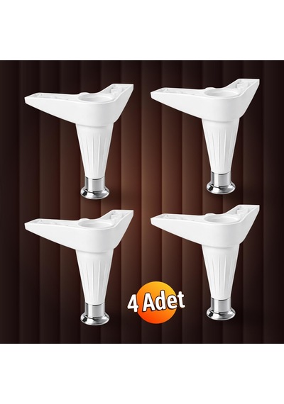 4 Adet Aytuğ Akasya Beyaz-krom 15 Cm Ayarlanabilir Kanepe Baza Tv Ünitesi Mobilya Ayağı Plastik 6395751