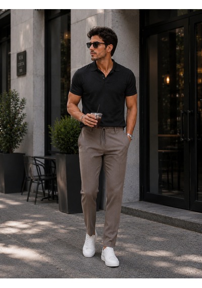Luxıc Core Erkek Keten Karışımlı Casual Pantolon Rahat Kalıp Şık Tasarım Kahverengi