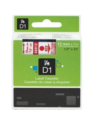 Tonersepeti Dymo 45012 Şeffaf Üzerine Kırmızı 12mm/7m Muadil Etiket 30