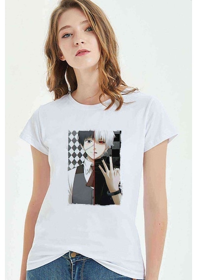 Anime Tokyo Ghoul Anteiku Baskılı Beyaz Kadın Tshirt (534816778)