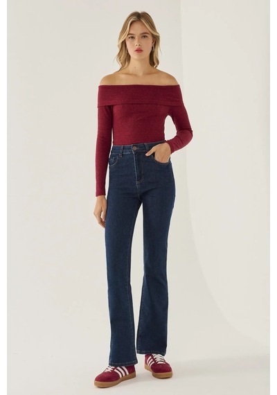 Hiccup Off Shoulder Örme Üst Kırmızı