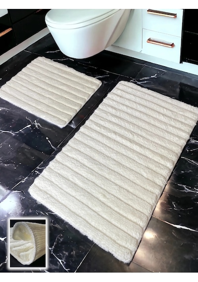 Shalta Ekru 2li Banyo Paspası 60x100 50x60 Cm Ekru
