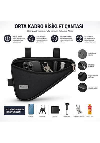 Microcase Bisiklet Elektrikli Bisiklet Orta Kadro Arası Üçgen Çanta Al5621 Siyah