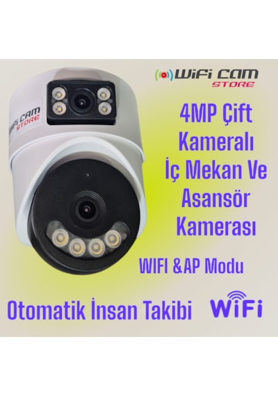 Çift Kameralı İç Ortam Tavan Tip Dome Wifi Kamera