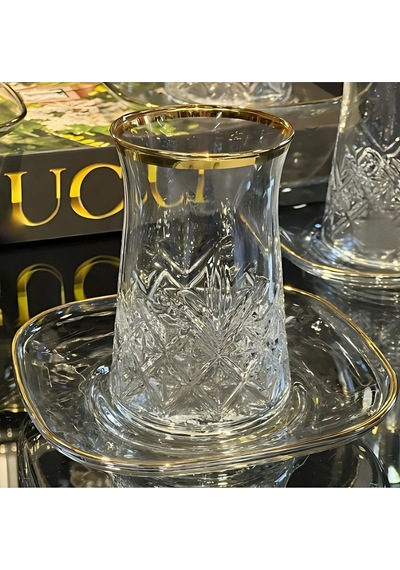 Assa Bazaar 12 Parça Gerçek Yaldızlı Timeless Çay Seti 6 Bardak & 6 Tabak Gri