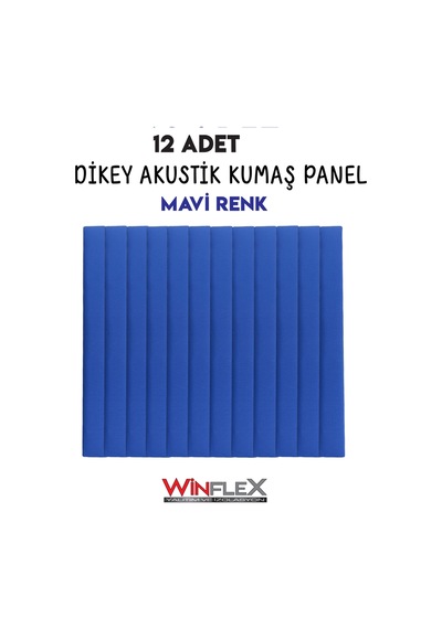 Akustik Kumaş Kaplı Dikey Panel 15x210cm - 12 Adet Mavi Renk