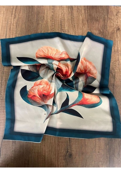 Şifon Saten Fular Bandana Desenli Fular Aksesuar Renkli