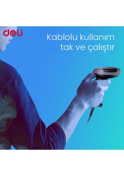 Delı 1d Lazer Barkod Okuyucu Usb Kablolu Hızlı Tarama El Tipi Scanner