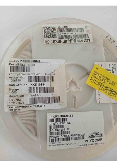 C0805jrnp09bn221 220pf 50v 805 Phycomp Smd Seramik Kondansatör 1000 Adet