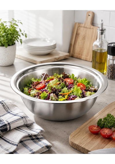28 Cm Paslanmaz Çelik Çukur Kase Geniş Çok Amaçlı Mutfak Kasesi, Salata Kasesi, Hamur Yoğurma Ve Servis Kabı