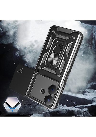 Nourthkiingdom Realme Note 60 Kılıf Magnetik Standlı Kamera Korumalı Nrtk Sürgülü Vega Kapak - Mavi Mavi