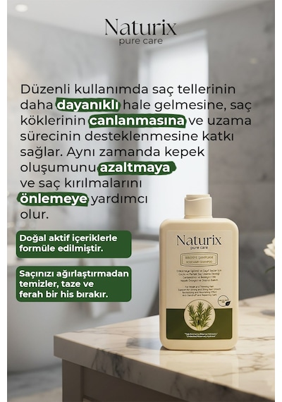 Naturix Dökülme Karşıtı ve Hızlı Saç Uzatan Doğal Biberiye Şampuanı Yağı ve Tonik Saç Bakım Seti 3'lü