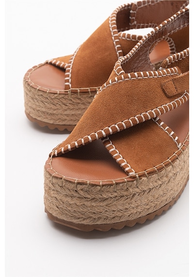 Luvishoes Bellezza Taba Süet Hakiki Deri Kadın Sandalet Taba