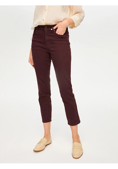 Faik Sönmez Slim Fit Coton Parça Boya Kadın Pantolon Bs26pnt001 Mürdüm