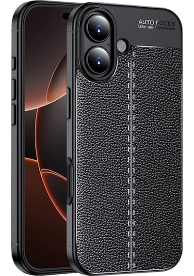 Apple Uyumlu iPhone 17 Silikon Kılıf Deri Desenli Darbe Emici Autofocus Tam Koruma Kapak