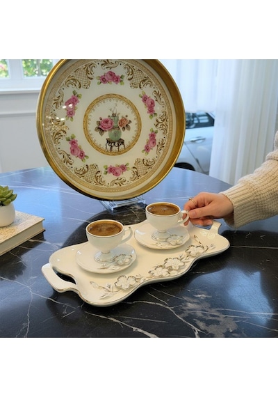 2 Kişilik Magnus Porselen Tepsili Kahve Fincan Takımı -5622 Çok Renkli