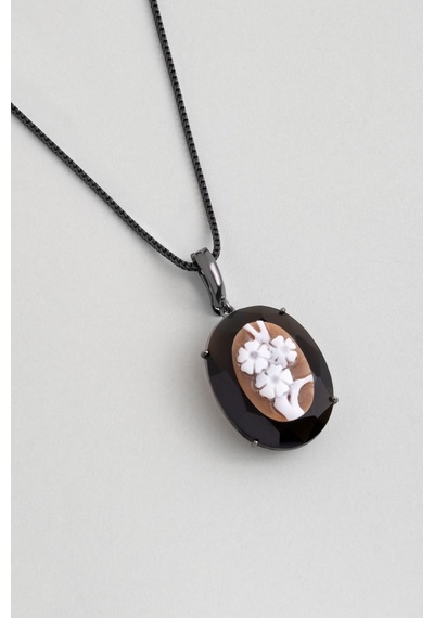 So Chic Cameo Italiano Işıltılı Gece Siyah Rodyum Kaplama 50 Cm Gümüş Kolye Rose