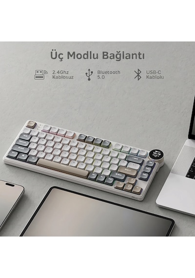 Royal Kludge Rk N80 Ekranlı Tri-mode %75 Mekanik Oyuncu Klavyesi