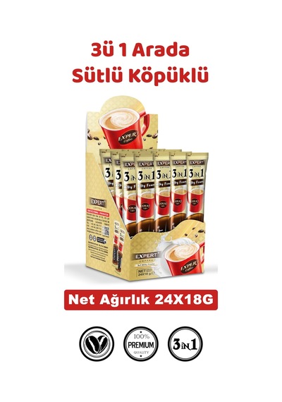 3 Ü 1 Arada Sütlü Hazır Kahve 24 Lü 18g Yumuşak İçim, Dengeli Tat, Tek Porsiyon