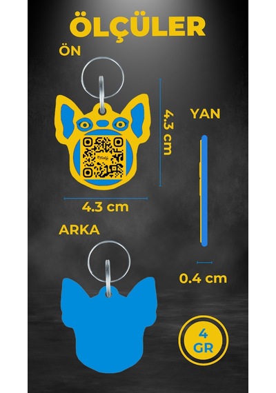 Petjoo 7.Hook Mavi-Sarı Qr'lı Köpek Künyesi