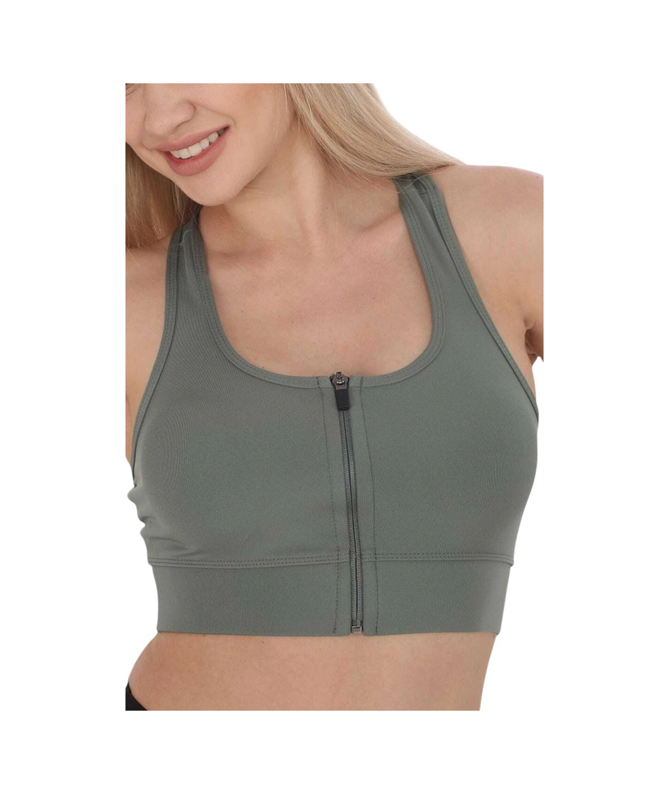 Tezzgelsin Kadın Fermuarlı Sporcu Crop Kadın Büstiyer Çağla Yeşili