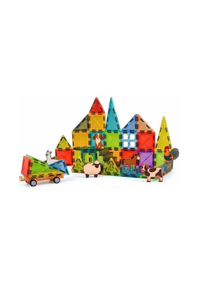 Kzl Magnetic Farms Çiftlik Hayvan Figürlü Araçlı Manyetik Yapı Blokları Seti 5.5 Cm 52 Parça Ch1508