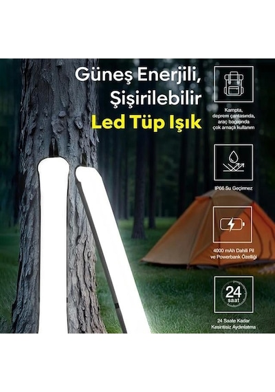 Zmr Zmr-385 Katlanır Şişirilebilir Beyaz Ledli Aydınlatma Tüpü Usb Ve Güneş Enerjisi Şarjlı Armatür