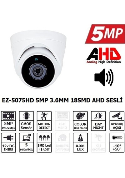 Ezcool Ez-5075Hd 5Mp 3.6Mm 18Smd Ahd Sesli Dome Ezcool Ez-5075Hd 5Mp 3.6Mm 18Smd Ahd Sesli Dome