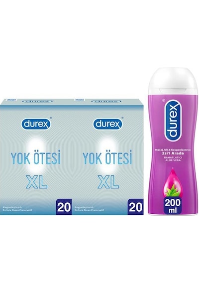 Durex Yok Ötesi XL İnce Prezervatif 40'lı + Aloe Vera Kayganlaştırıcı Jel 200 ML
