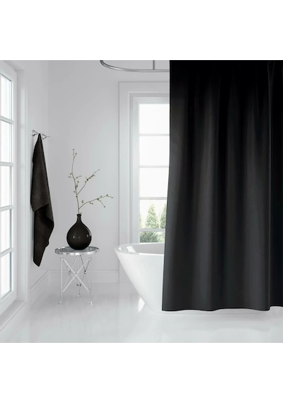 Banyo Perdesi Seti Siyah 180x200 Duş Perdesi , 120x200 Banyo Perde Borusu Beyaz Askı Aparatı Hediyeli 0010 Siyah