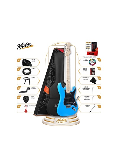 Midex Rph-30bl Maple Klavye Strat Kasa Sss Elektro Gitar Seti