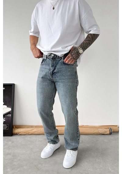Dokulu Buz Mavi Soft Degrade Regular Pantolon Mavi