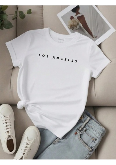 Flood Of Style Unisex Beyaz Düz Yazı Los Angeles Baskılı Oversize