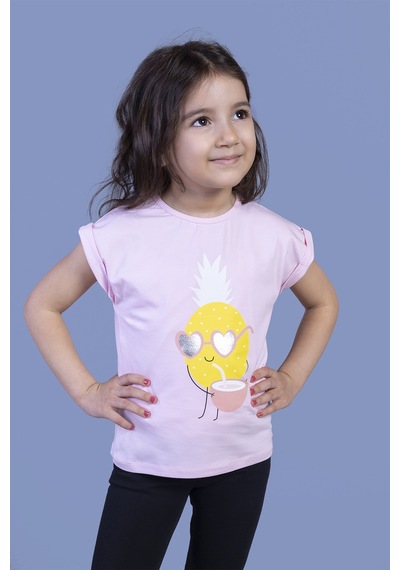 Toontoy Kids Toontoy Kız Çocuk Ananas Baskılı Tişört Açık Pembe
