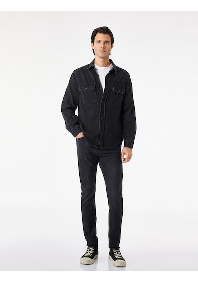 Koton Pamuklu Dar Kesim Normal Bel Skinny Jean Pantolon - Michael Jean Siyah 7wam40086nd