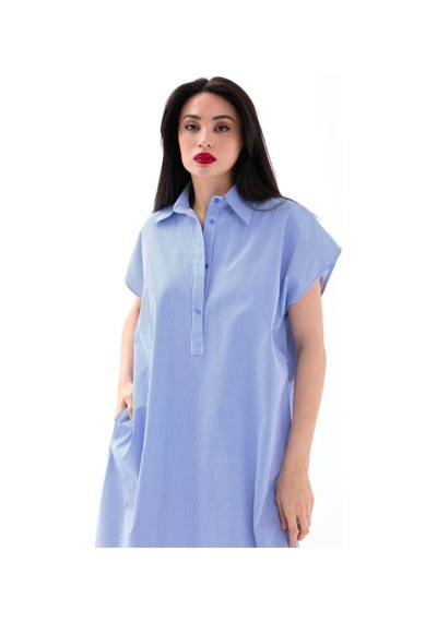 Butik İstanbul 7450 Elbise-mavi Beyaz Çizgili Altın