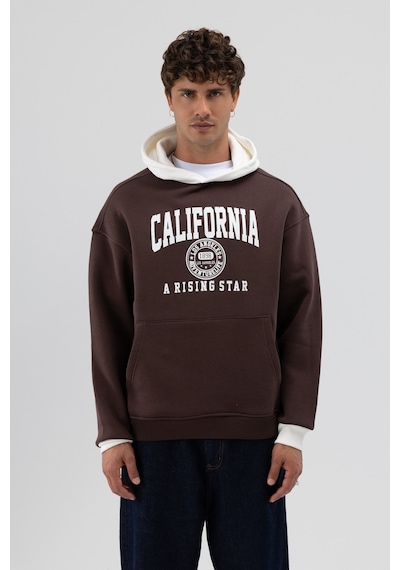 Vamos Çift Renk Baskılı Oversize Sweatshirt Kahve
