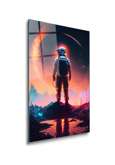 Kızıl Gezegende Duran Astronot Çerçevesiz Cam Tablo
