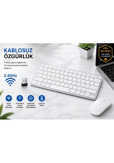 Kablosuz Klavye Mouse Seti Bluetooth Çoklu Cihaz Bağlantılı, Apple iOS Android Windows Macos Uyumlu, Ultra İnce Sessiz Klavye
