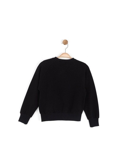 Kız Çocuk Leopar Fiyonk Detaylı Sweatshirt-16132 Siyah