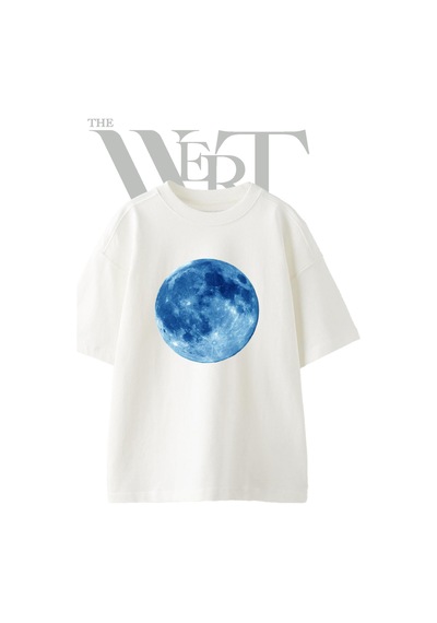 Thewert Blue Moon Tasarım Baskılı Ünisex Beyaz Oversize T-shirt