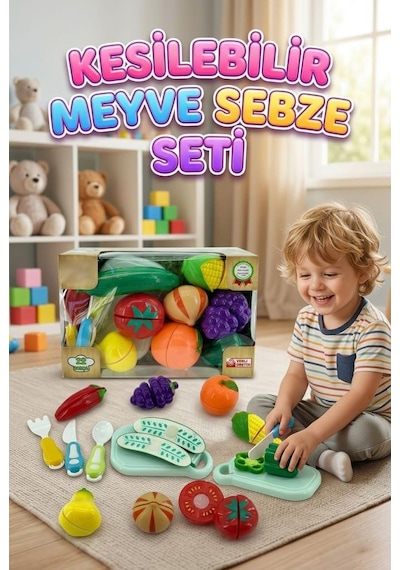 Kesilebilir Üzümlü Meyve Ve Sebze Setim 22 Parçalı Kesilebilir Ve Cırt-cırt Mekanizmalı Oyun Seti 1