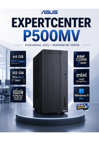 Asus ExpertCenter P500MV-C721016512G0DRNP25 Core 7 240H 64 GB 512 GB SSD W11P Masaüstü Bilgisayar