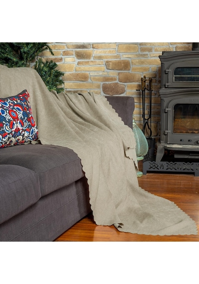 Jakarlı Şönil Koltuk Örtüsü Çekyat Örtüsü Koltuk Şalı 175x350 Kaymaz Camel Camel