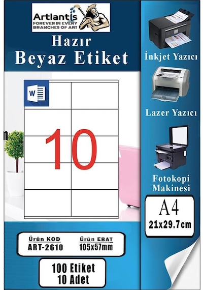 A4 Hazır Etiket 105x57 Mm 10 Sayfa 1 Paket 10 Lu Kendinden Yapışkanlı Fotokopi Lazer İnkjet Kağıdı Yazıcılar İçin Uyumlu