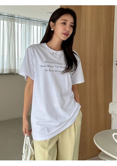 Flood Of Style Kadın Beyaz Yazılı Baskılı Oversize Bisiklet Yaka Tişört