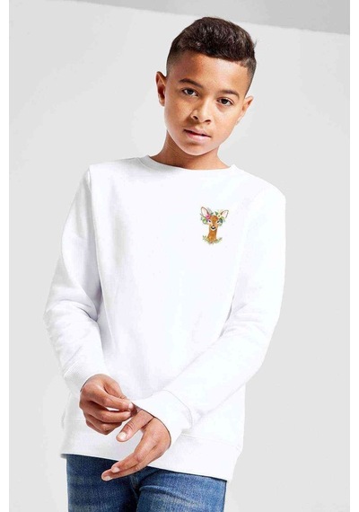 Tshirthane Watercolor Deer Baskılı Unisex Çocuk Beyaz Sweatshirt (534767047) Beyaz