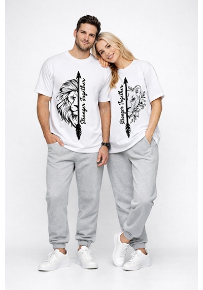 Sevgili Kombini Oversize Çift Tişört Unisex Matching Couple Stron Beyaz