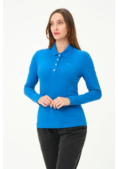 Msw Kadın Uzun Kollu Regular Fit Polo Yaka T-shirt Indigo