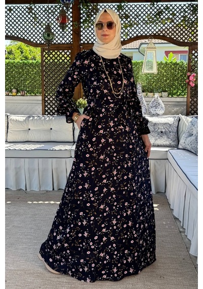 Rabia Şamlı Bihter Lacivert Elbise Normal